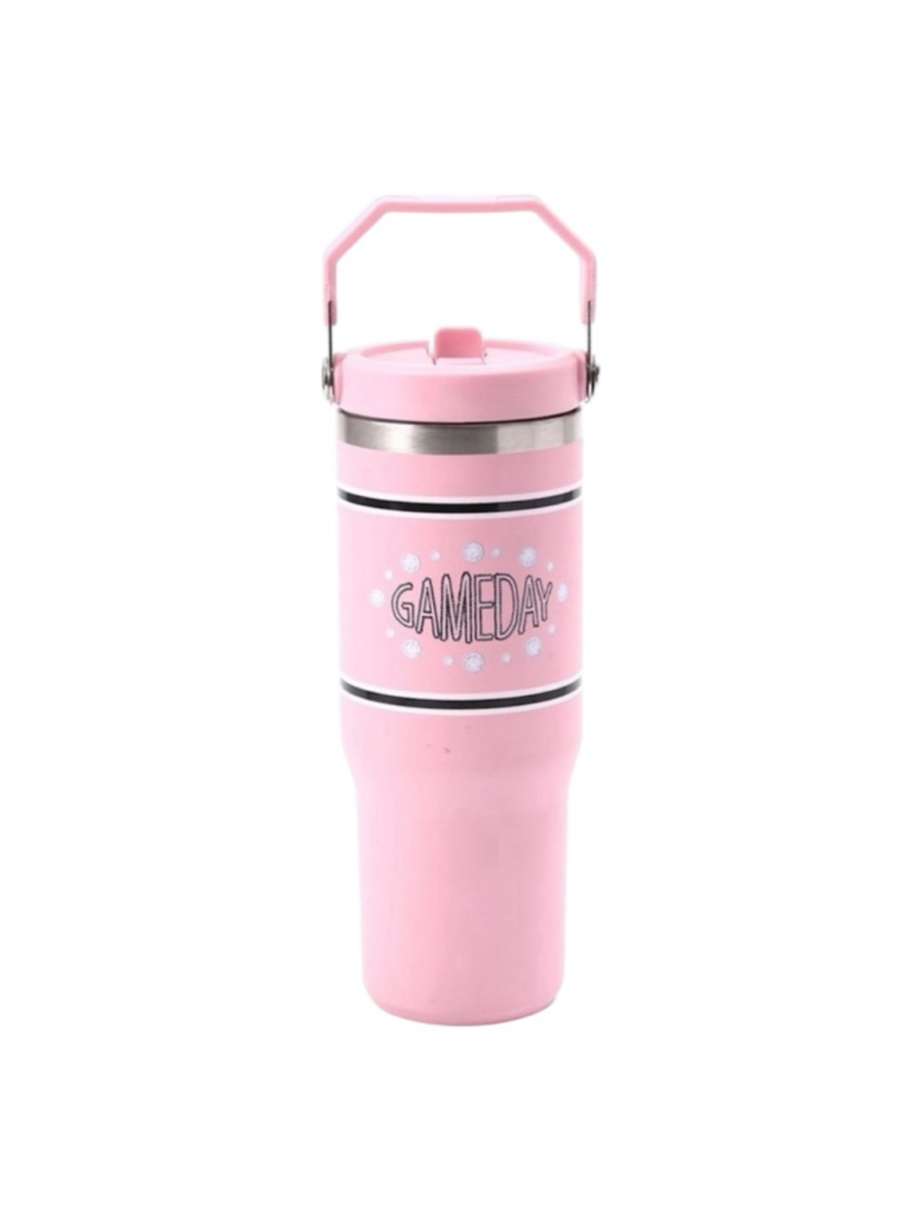 NEW Game Day 30oz Stainless Steel Flip Top Straw Tumbler Pink Black Hot Cold NIB - Picture 1 of 7
